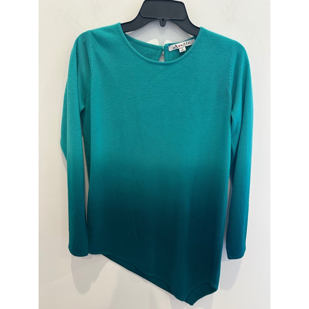 Avette Womens Teal Ombre Asymmetrical Hem Long Sleeve Sweater Size M NWT